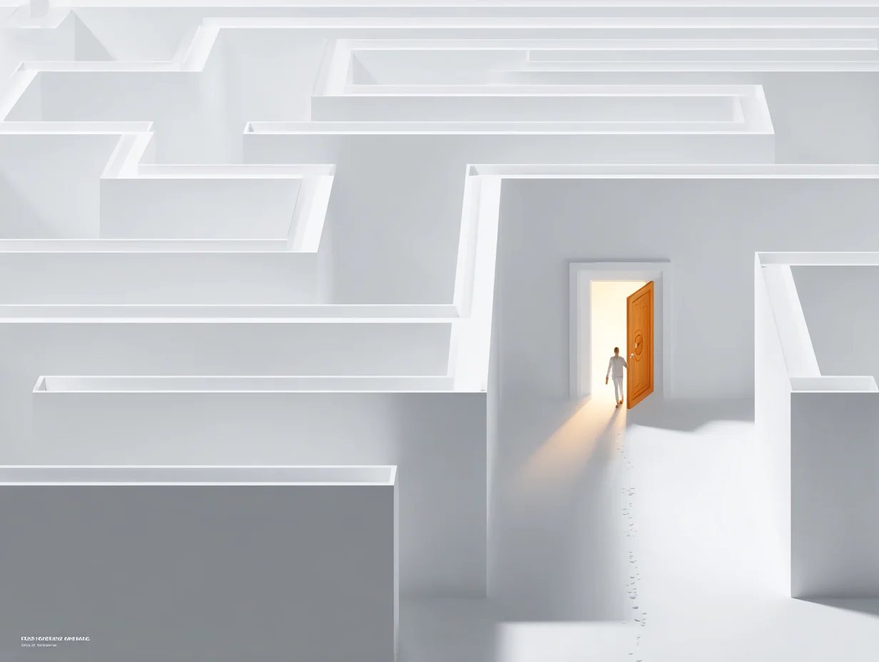 Persona encontrando la salida del laberinto hacia nuevas oportunidades